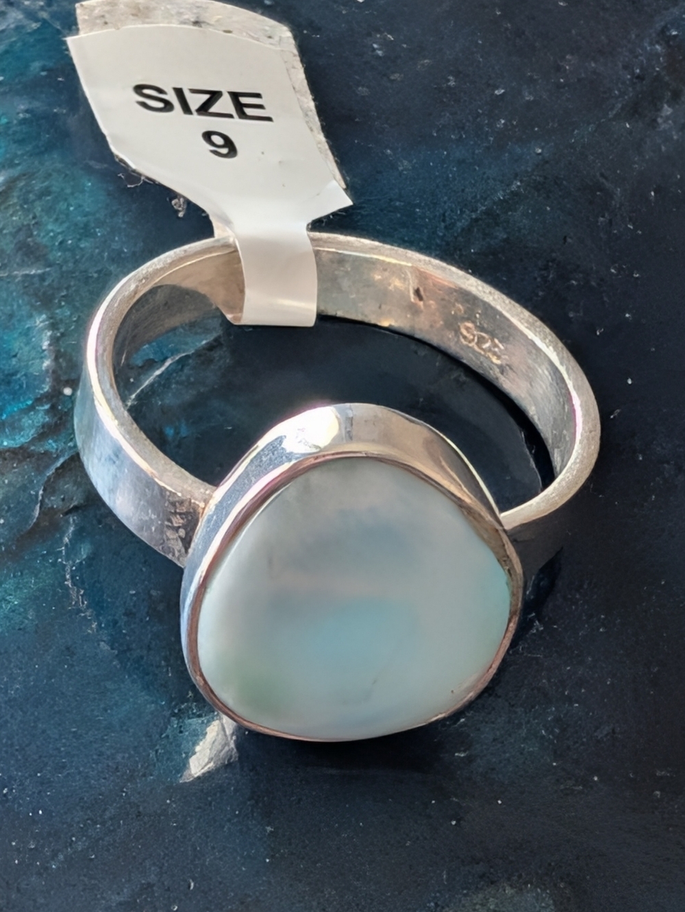 Gemstone of the Caribbean Rare Natural Larimar Sterling Silver Ring Size 9 - Picture 6 of 8